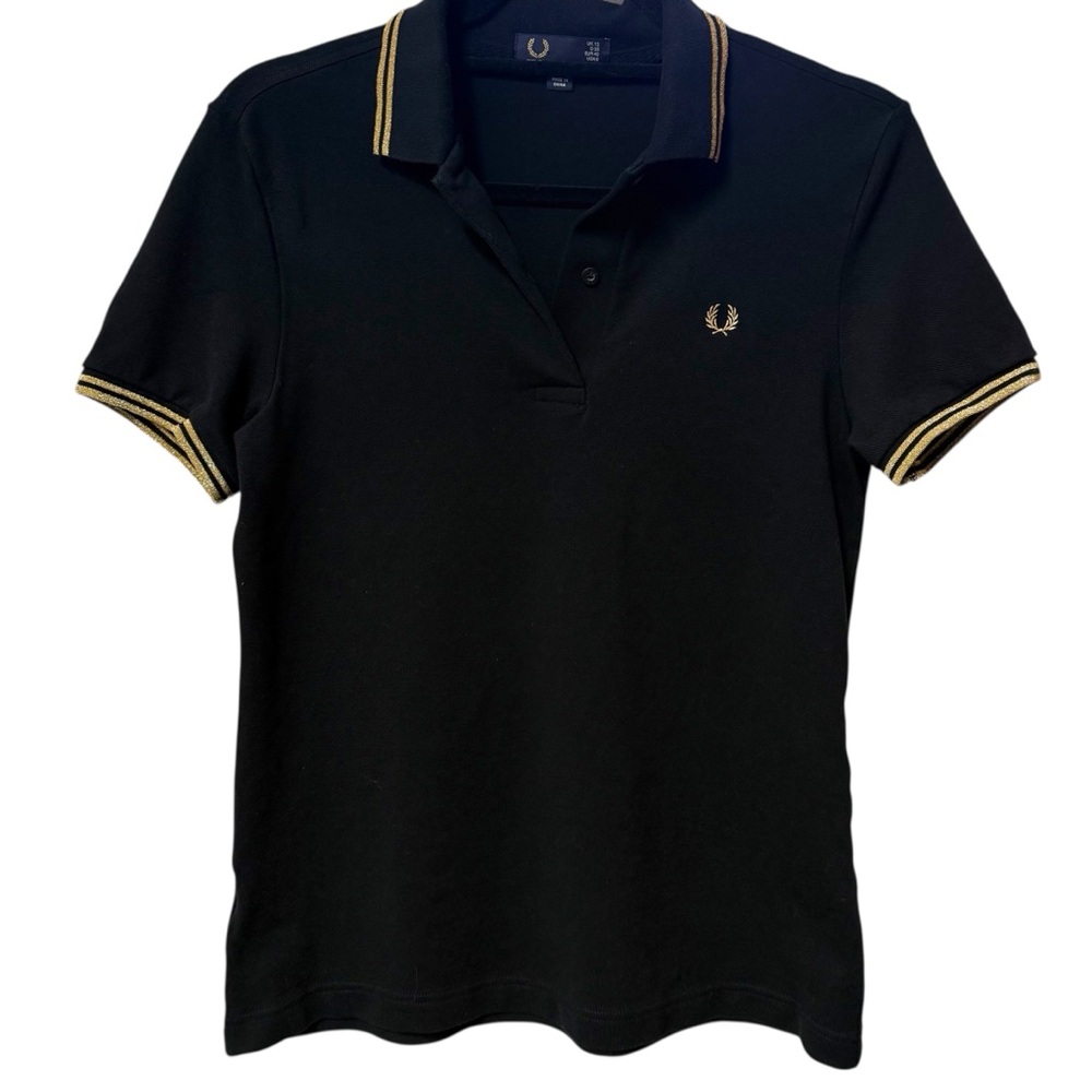 Fred Perry Black Polo with Gold Laurel Wreath Sz 8
